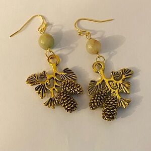 NEW Amazonian Jade crystal pine cone branch earrings